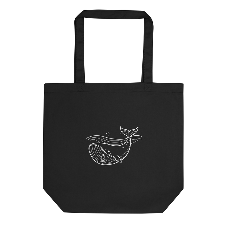 Jonah and The Whale Tote Bag in Black, front packshot, detail study