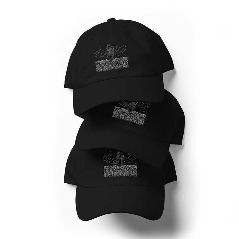 Moses and The 10 Commandments Dad Hat in Black, front packshot, detail study